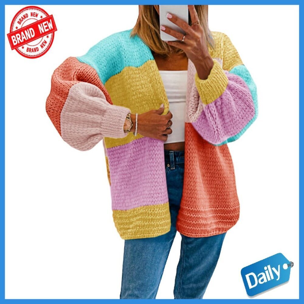 Oversized Chunky Knit Cardigan Open Front Sweater Loose Fit Boho